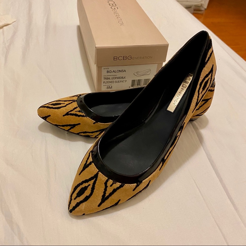 BCBG leopard print suede flats